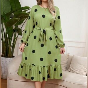 Women's Polka Dot Print Ruffled Hem Dress